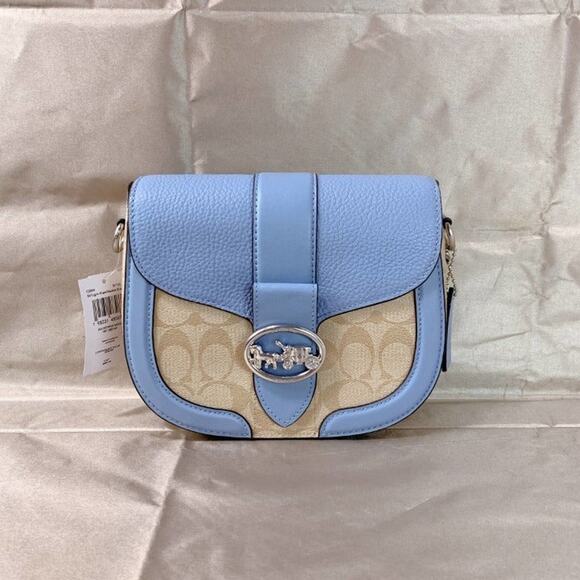 Coach C2806 Georgie Saddle Bag In Signature Canvas In Light Khaki/Marble Blue - Picture 1 of 5